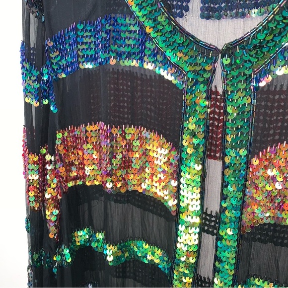 Vintage Judith Ann 100% Pure Silk Black and Multicolour Sequin Jacket 2X - Picture 6 of 9